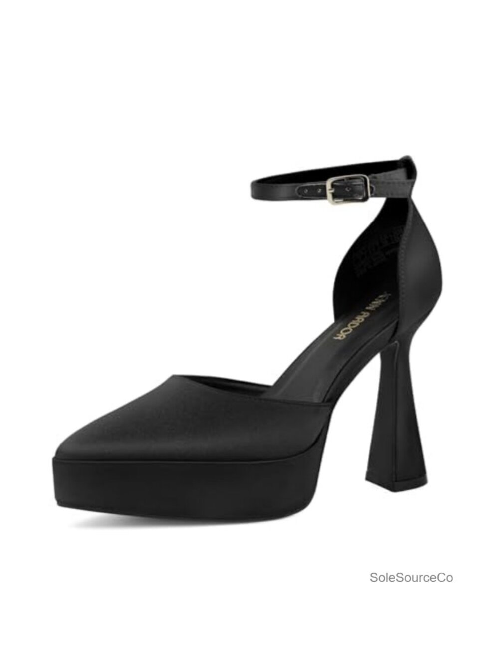 Womens Chunky Block Platform Heels Pointed Toe Ankle Strap Pump 4.5 Inch